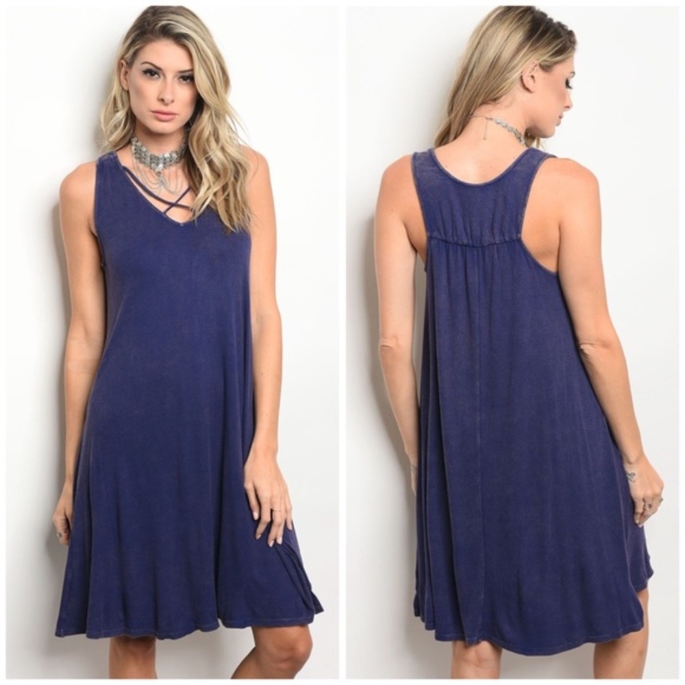 Navy Mineral Wash Ribbed Dress - Picture 1 of 4